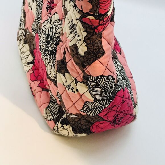 Vera Bradley Mocha Rouge Large Pink Floral Tote Quilted  Cotton Shoulder Bag - Picture 5 of 11
